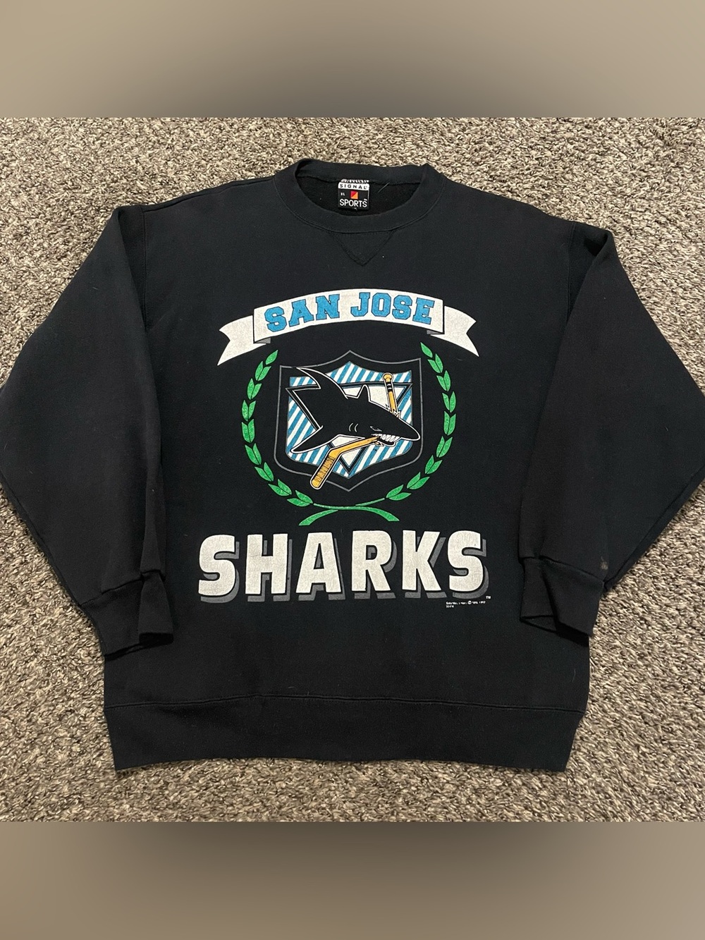 Vintage 1992 San Jose Sharks NHL Graphic Retro 90/ Sweatshirt Size Large Hockey
